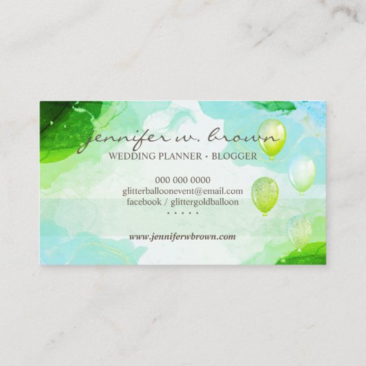 Carte De Visite Glitter Balloons Party Event Planner glitz (Dos)