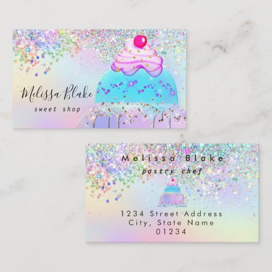 Carte De Visite glitter cake logo faux pastel glitter  (Devant / Derrière)