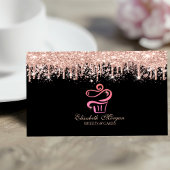 Carte De Visite Glitter Cupcake Rose Gold Drips Bakery Black