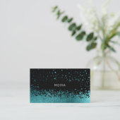 Carte De Visite Glitter Drop Aqua-Bleu Noir (Debout devant)