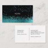 Carte De Visite Glitter Drop Aqua-Bleu Noir (Devant / Derrière)