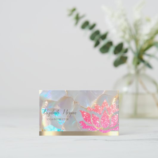 Carte De Visite  Glitter Lotus Flower Yoga Opal Stone (Debout devant)