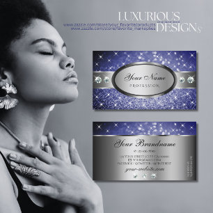 Carte De Visite Glitter Pailleté Étoiles Diamants Qualité Bleu Roy
