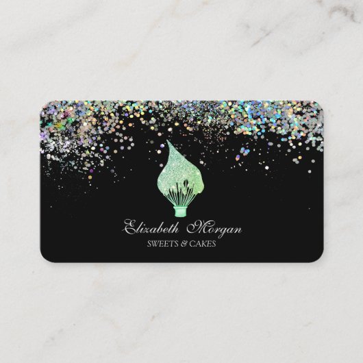 Carte De Visite Glitter Whisk Colorful Confetti, Black  (Devant)