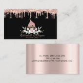 Carte De Visite Glitter Whisk Flowers Rose Gold Drips Bakery Black (Devant / Derrière)