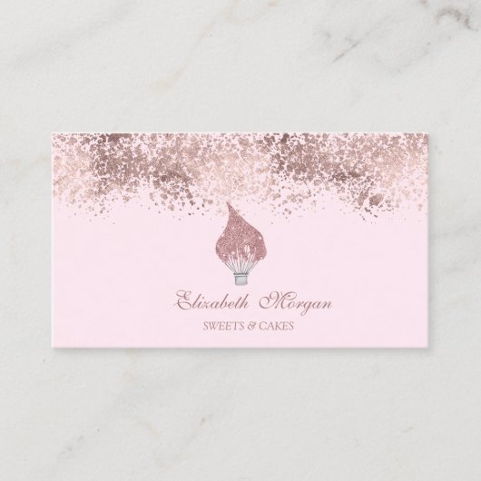 Carte De Visite Glitter Whisk Rose Gold Drips Bakery Pink (Devant)