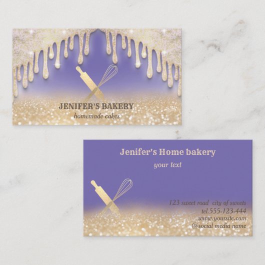 Carte De Visite Glitterie gouttes d'or rouleau pin whisk chef boul (Devant / Derrière)