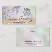Carte De Visite Glittery gouttes cupcake chef script boulangerie (Devant / Derrière)