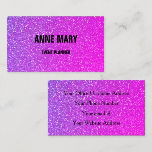 Carte De Visite Glittery Pink Purple Ombre Mariage (Devant / Derrière)