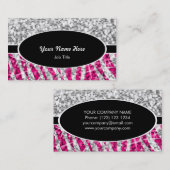 Carte De Visite Glitz Mix "Argent" Zebra Rose noir ovale (Devant / Derrière)