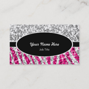 Carte De Visite Glitz Mix "Argent" Zebra Rose noir ovale