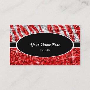 Carte De Visite Glitz Mix Rouge Zèbre Rouge noir ovale