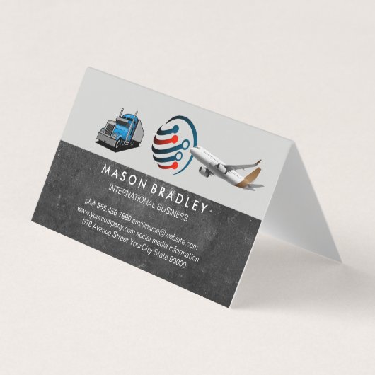 Carte De Visite Global Logo | Semi Truck | Commercial Plane (Devant)