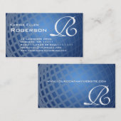 Carte De Visite Globe international bleu élégant du monogramme R (Devant / Derrière)