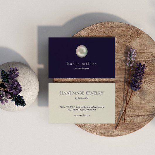 Carte De Visite Glossy Pearl Navy Blue Jewelry Designer