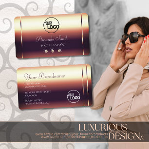 Carte De Visite Glossy Rose Gold Effects Sparkle Diamonds et Logo