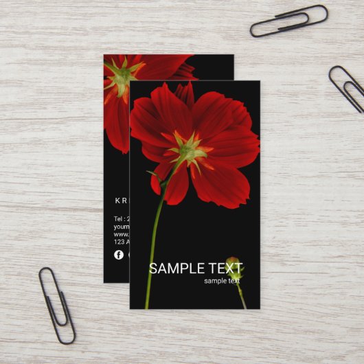 Carte De Visite © Glowin in Darkness Red Gerbera Daisy Floral (Devant/Arrière en situation)
