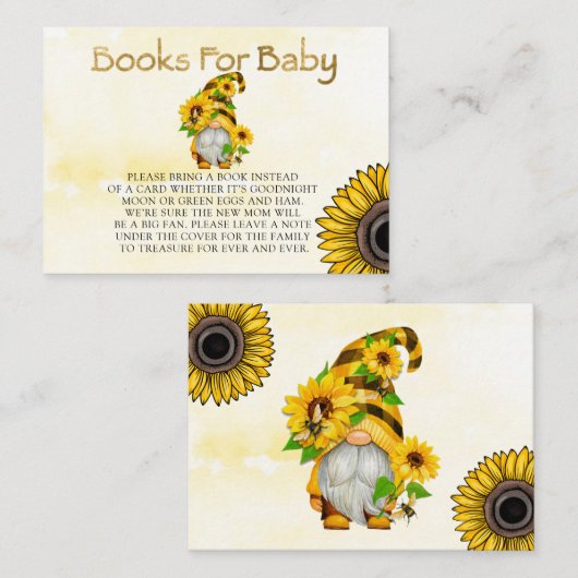 Carte De Visite Gnome Sunflower et Bees Livres pour bébé (Devant / Derrière)
