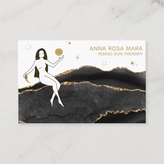 Carte De Visite *~* Goddess Celestial Black Gold Parties scintilla (Devant)