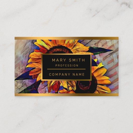 Carte De Visite Gold 2 Tournesols brillants Collection élégante (Devant)