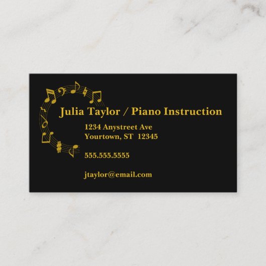 Carte De Visite Gold and Black Musical Notes Professeur de musique (Devant)