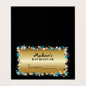 Carte De Visite GOLD Aqua Gold Stars Bar Bat mitzvah Table assise (Extérieur déplié)