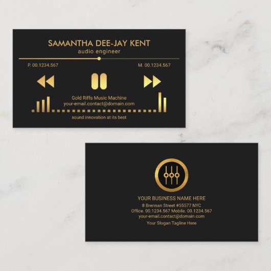 Carte De Visite Gold Audio Display Panel Sound Engineer Deejay  (Devant / Derrière)