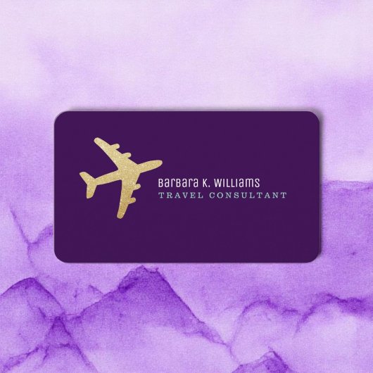 Carte De Visite Gold Avion Voyage Consultant Purple