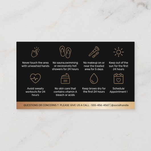 Carte De Visite Gold Black Brows - Instructions sur le soufflage P (Dos)