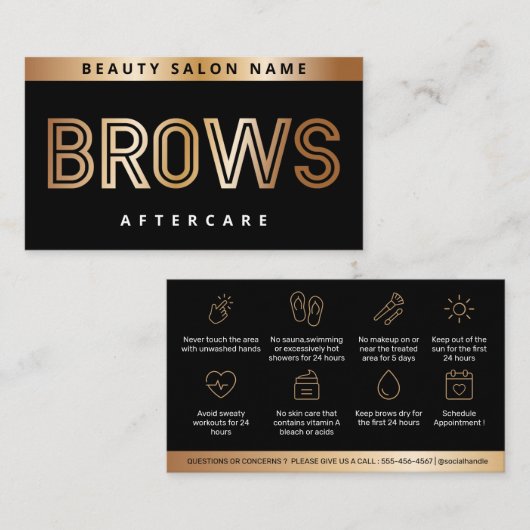 Carte De Visite Gold Black Brows - Instructions sur le soufflage P (Devant / Derrière)