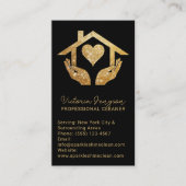 Carte De Visite Gold Black Cleaning Service Maid QR Code Logo (Devant)