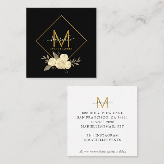 Carte de visite Gold Black Event Planner (Devant / Derrière)