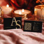 Carte De Visite Gold Black Initials Logo Makeup Artist QR Code