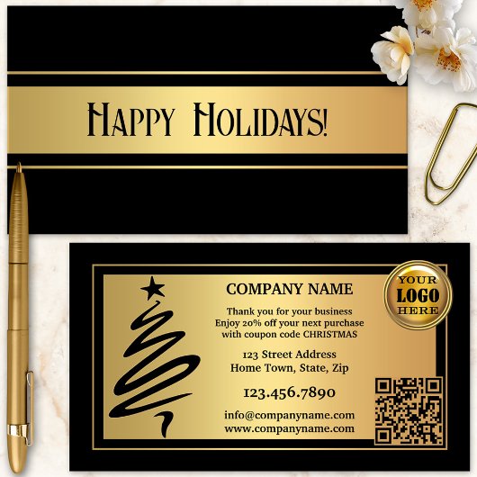 Carte De Visite Gold Black Noël Merci
