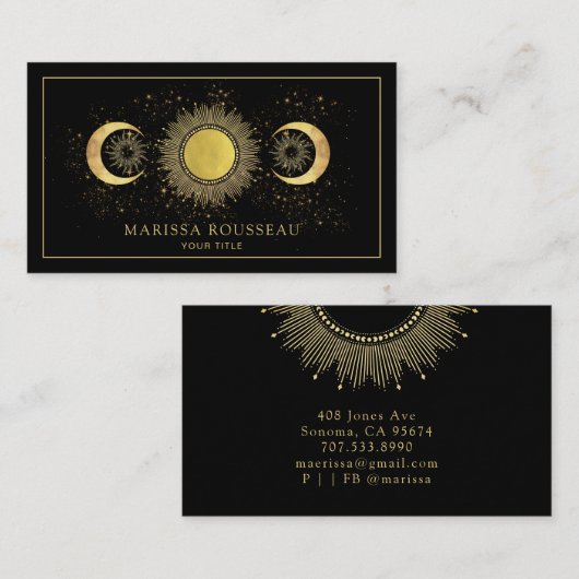 Carte De Visite Gold Black Sun Moon Celestial (Devant / Derrière)