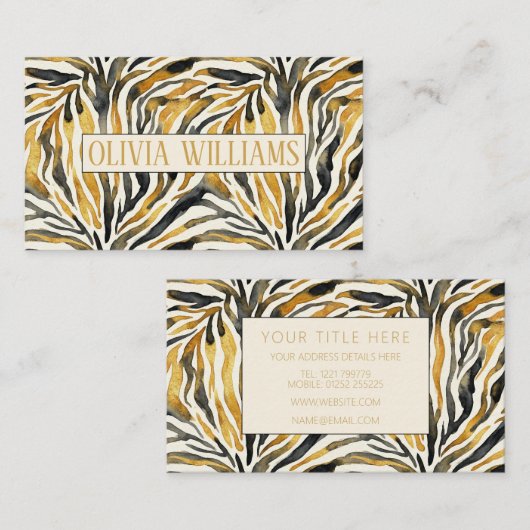 Carte De Visite Gold Black Zebra Print Pattern (Devant / Derrière)