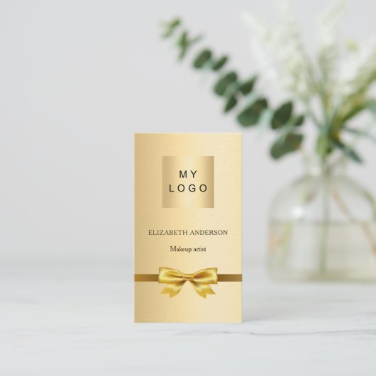 Carte De Visite Gold bow logo Qr code social media premium (Debout devant)