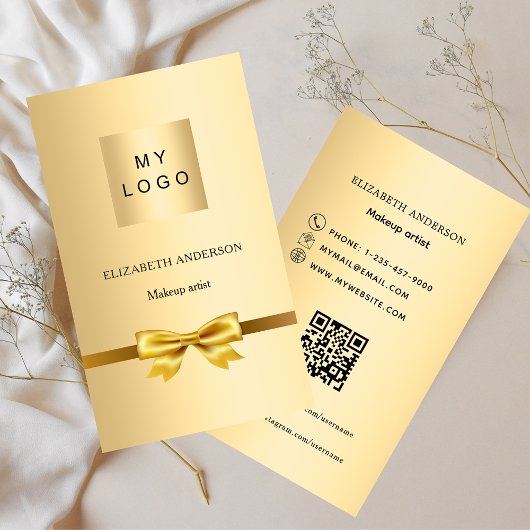 Carte De Visite Gold bow logo Qr code social media premium
