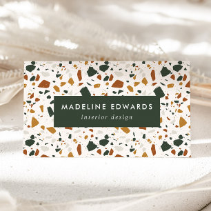 Carte De Visite Gold Brown et Terrazzo vert tendance