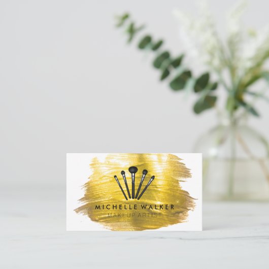 Carte De Visite Gold Brush Paint Stroke | Make Up Brushes (Debout devant)