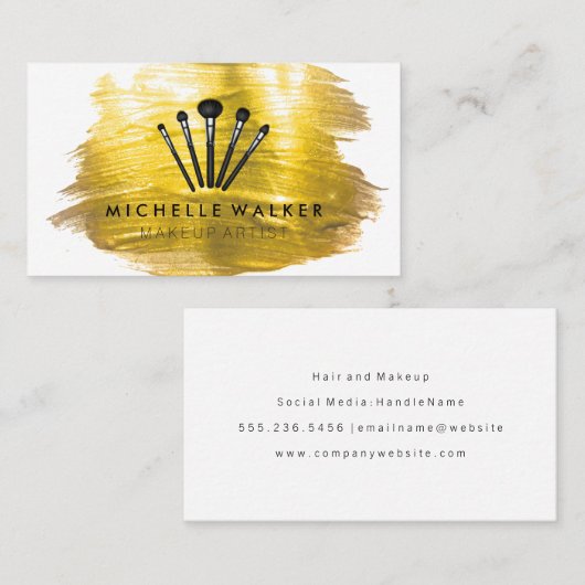 Carte De Visite Gold Brush Paint Stroke | Make Up Brushes (Devant / Derrière)