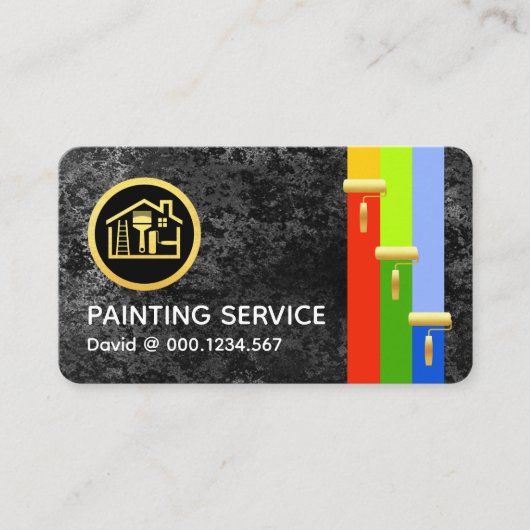Carte De Visite Gold Brush Painting Paint Stripes On Grey Grunge (Devant)