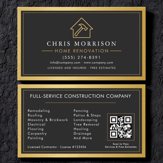 Carte De Visite Gold Building Construction Home Renovation QR Code