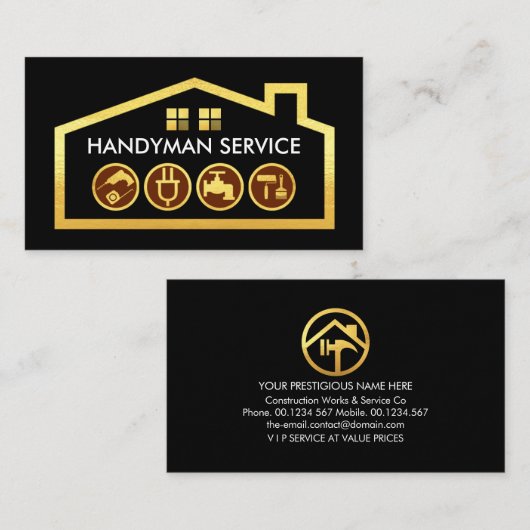 Carte De Visite Gold Building Handyman Tools Frame (Devant / Derrière)