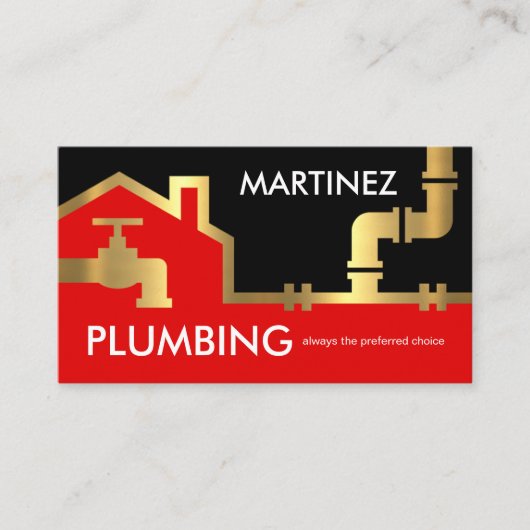 Carte De Visite Gold Building Pipe Frame Plumber Service (Devant)