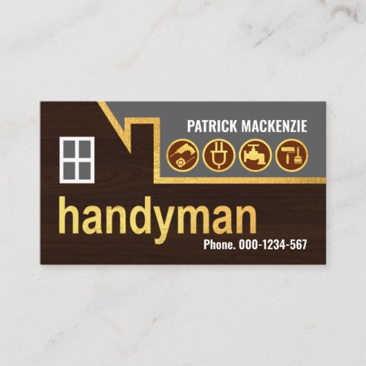 Carte De Visite Gold Building Rooftop Handyman Tools (Devant)