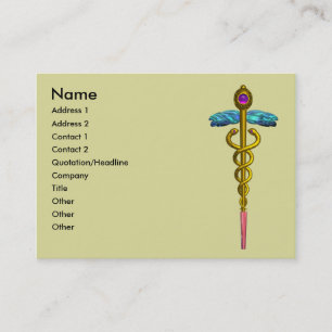 Carte De Visite GOLD CADUCEUS, DOCTEUR SERVICE MÉDICALE Bleu Jaune