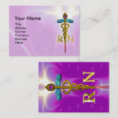 Carte De Visite GOLD CADUCEUS INSCRIT INFIRMIER SYMBOLE Pink Fuchs (Devant / Derrière)