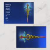 Carte De Visite GOLD CADUCEUS, MÉDECIN, SYMBOLE MÉDICALE Bleu Sapp (Devant / Derrière)