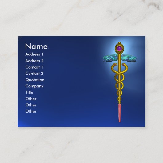 Carte De Visite GOLD CADUCEUS, MÉDECIN, SYMBOLE MÉDICALE Bleu Sapp (Devant)